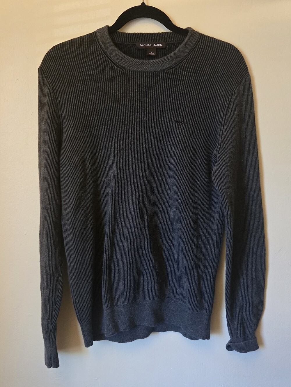 Michael Kors Men's Charcoal Ribbed Crewneck Sweater - Size M